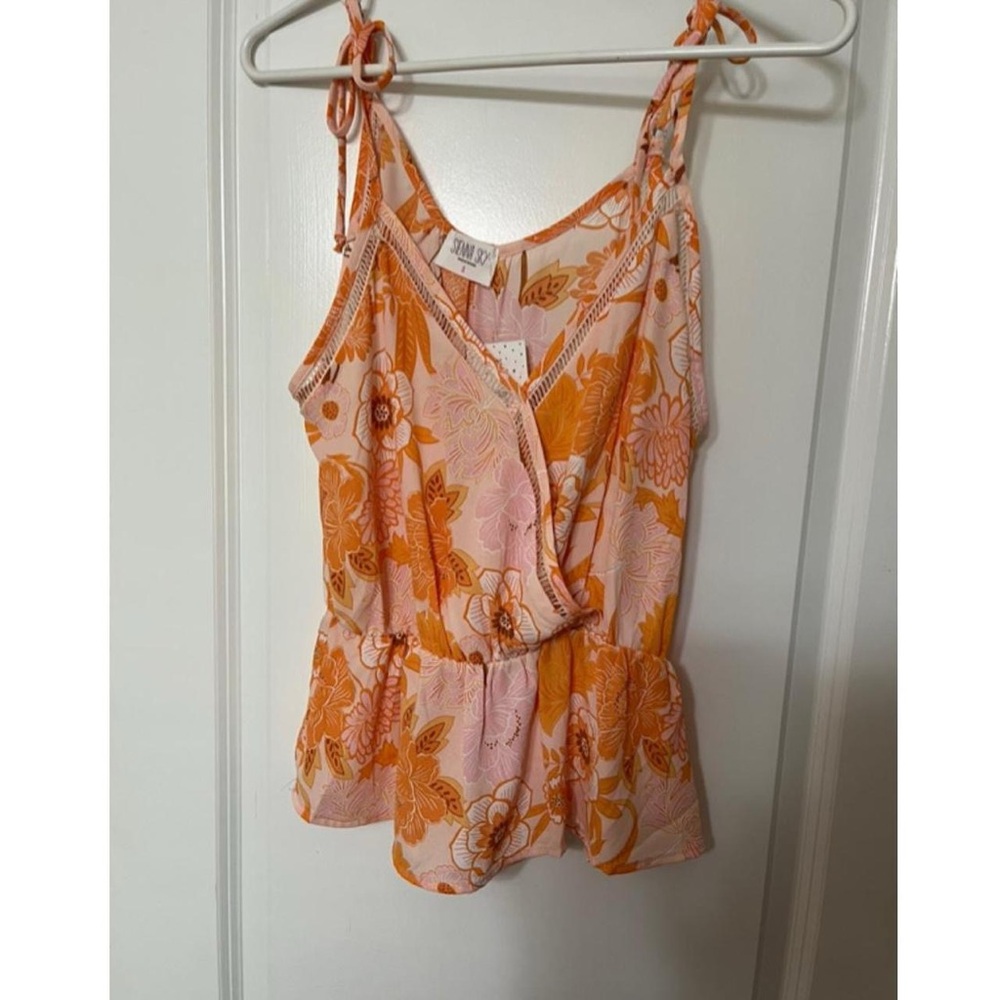 NWT Sienna Sky Boutique pink and orange floral wrap tank top